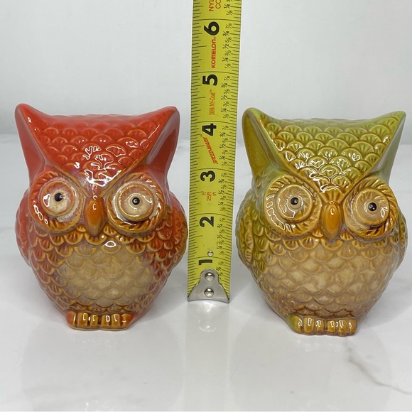 Set Of 2 Owl Figurines Ceramic Table Top Decor Autumn Fall Decoration - Picture 6 of 11
